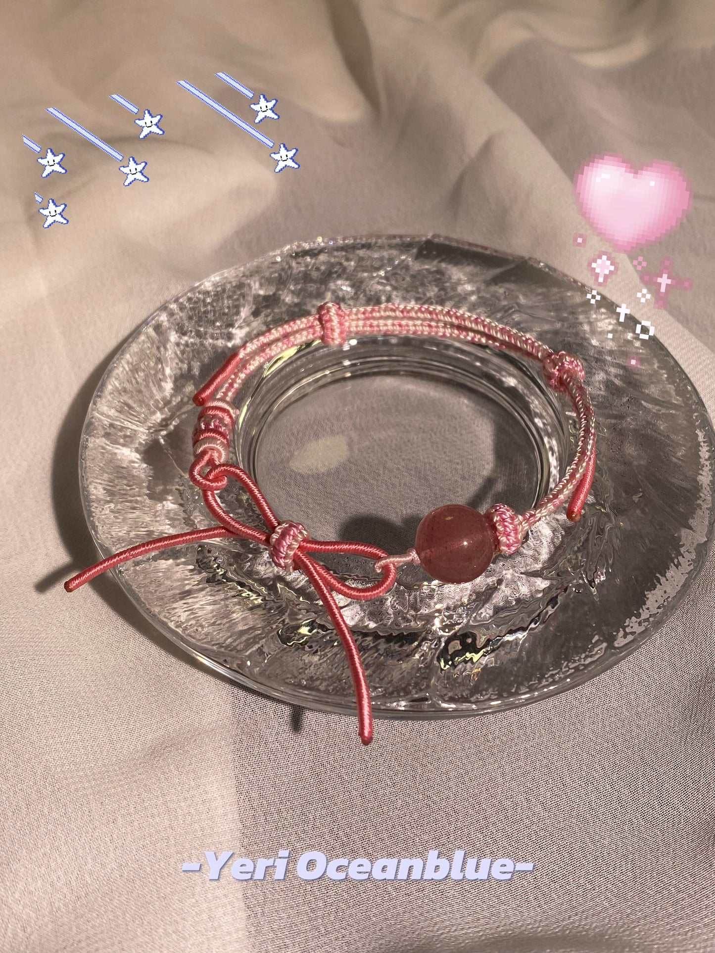 Melody impression braided bracelet (strawberry quartz)