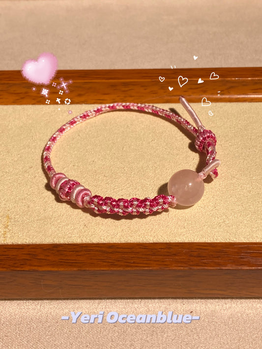 Hk impression braided bracelet (rose quartz)
