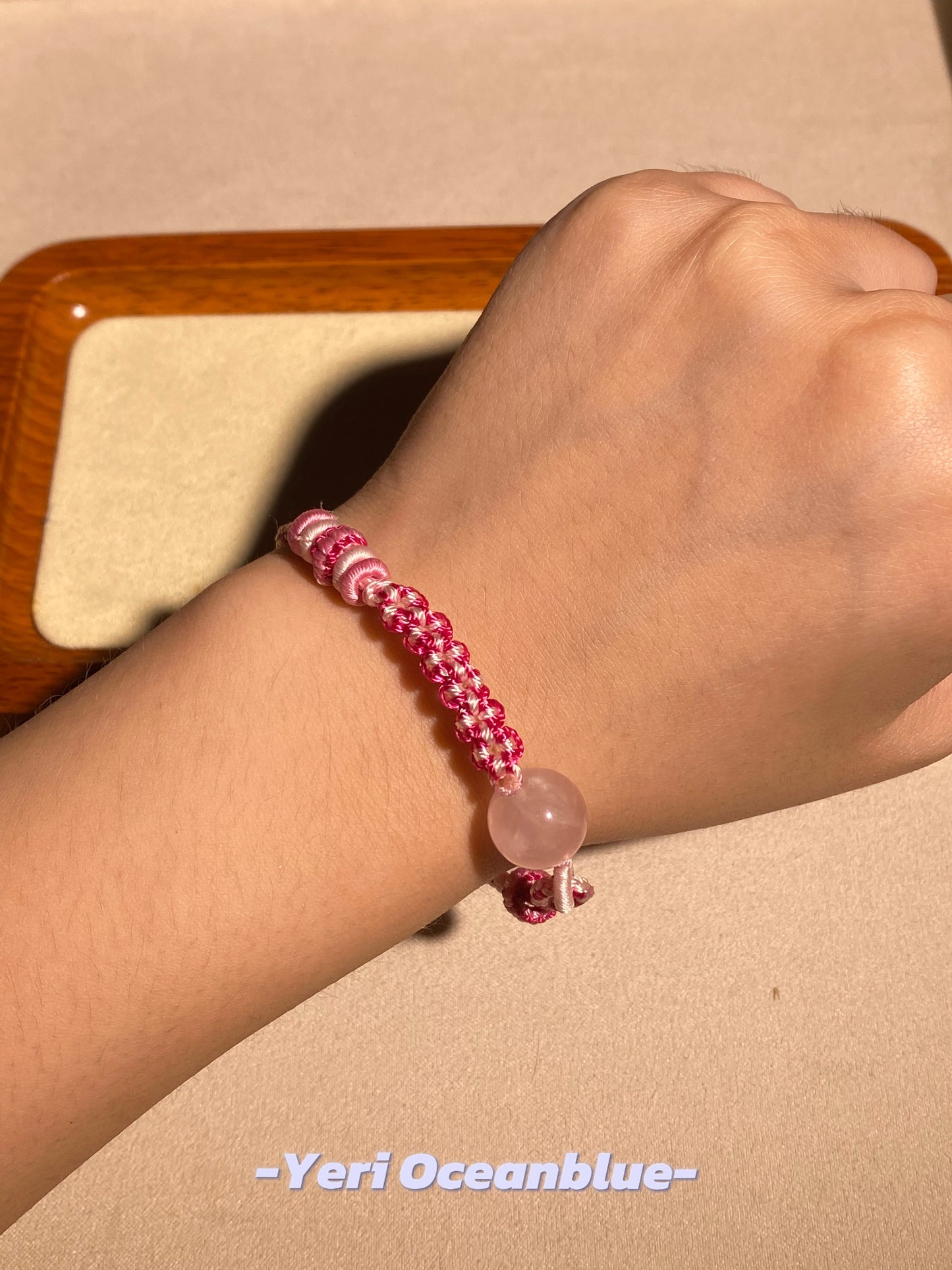 Hk impression braided bracelet (rose quartz)