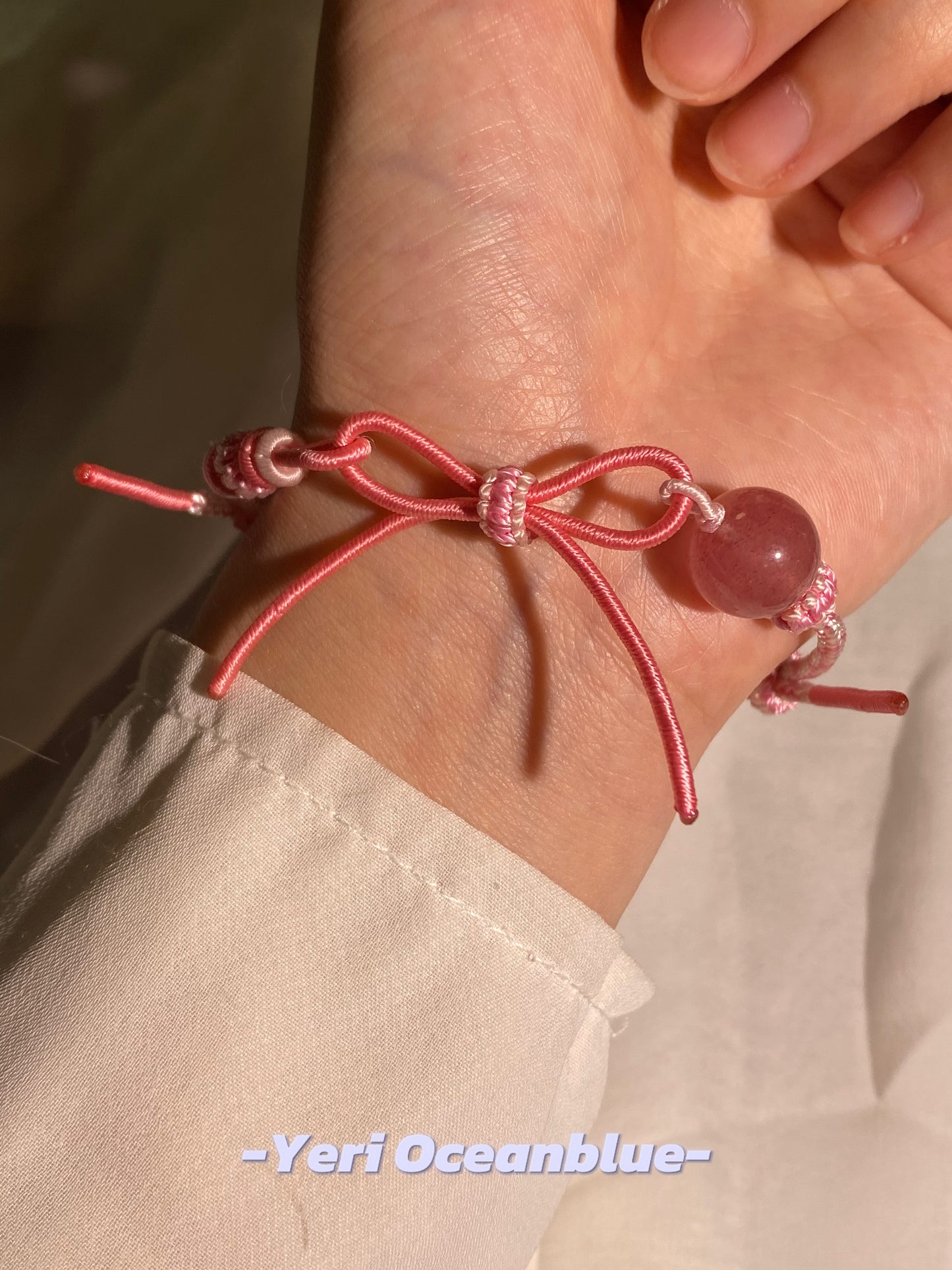 Melody impression braided bracelet (strawberry quartz)