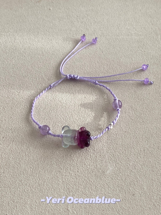 Fluorite bear braided bracelet