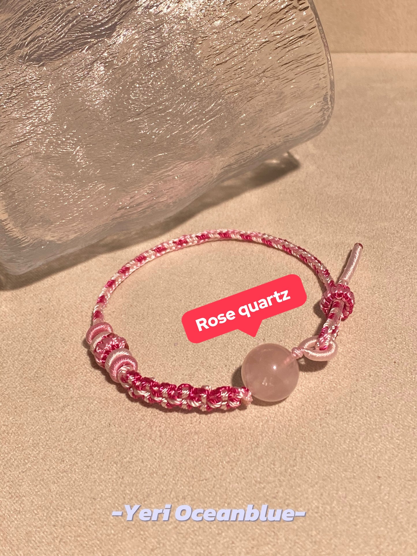 Hk impression braided bracelet (rose quartz)