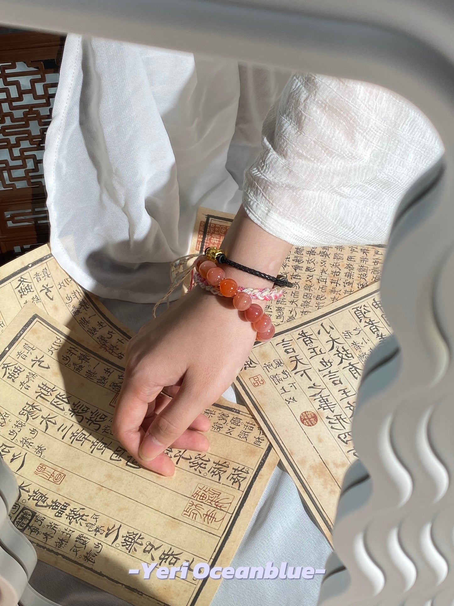 Pink agate double layers bracelet