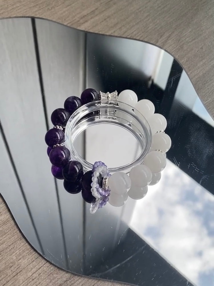 Half Amethyst & Half Clear Quartz Bracelet - Perfect for the INTP Mind