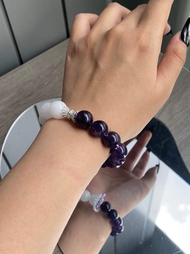 Half Amethyst & Half Clear Quartz Bracelet - Perfect for the INTP Mind