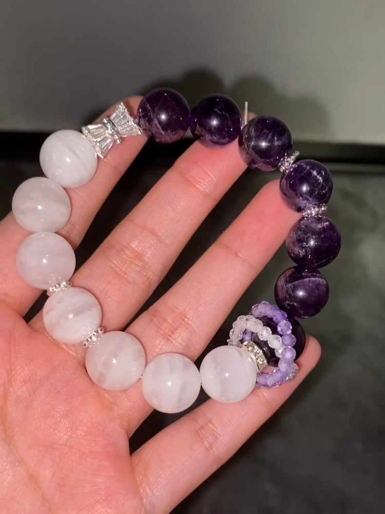 Half Amethyst & Half Clear Quartz Bracelet - Perfect for the INTP Mind