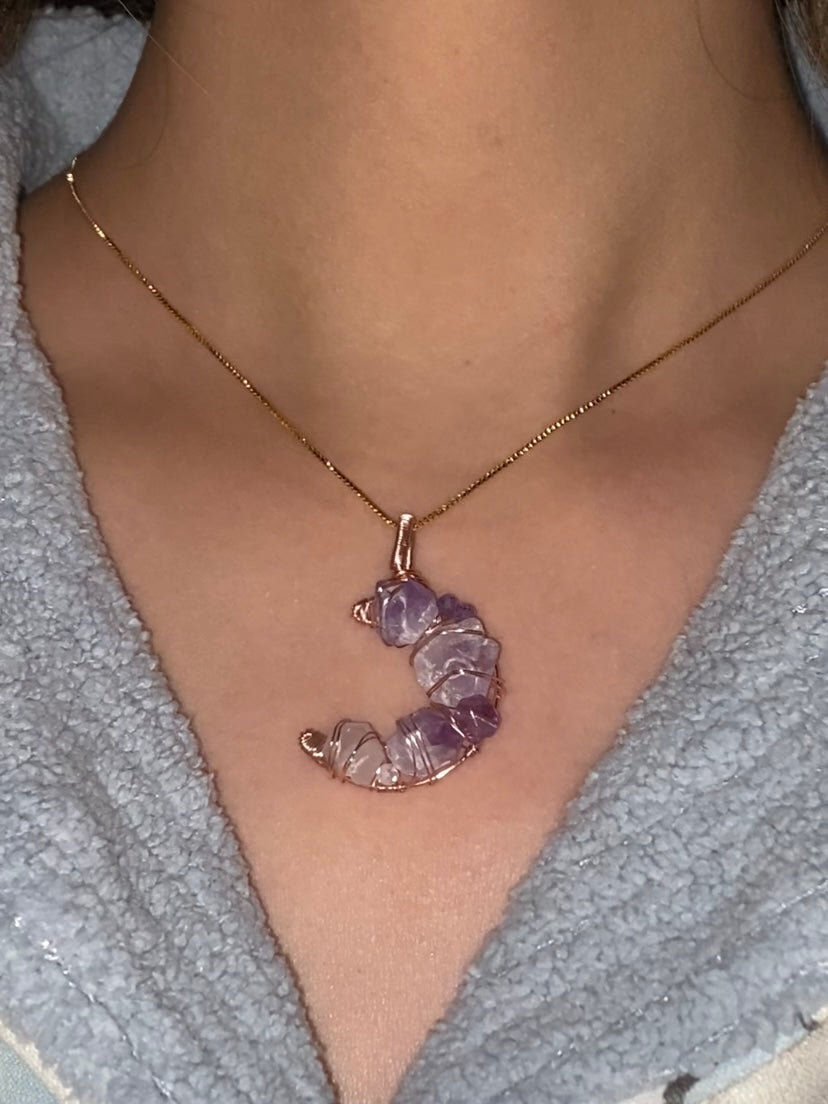 Amethyst Wirewrapped Moon Pendant