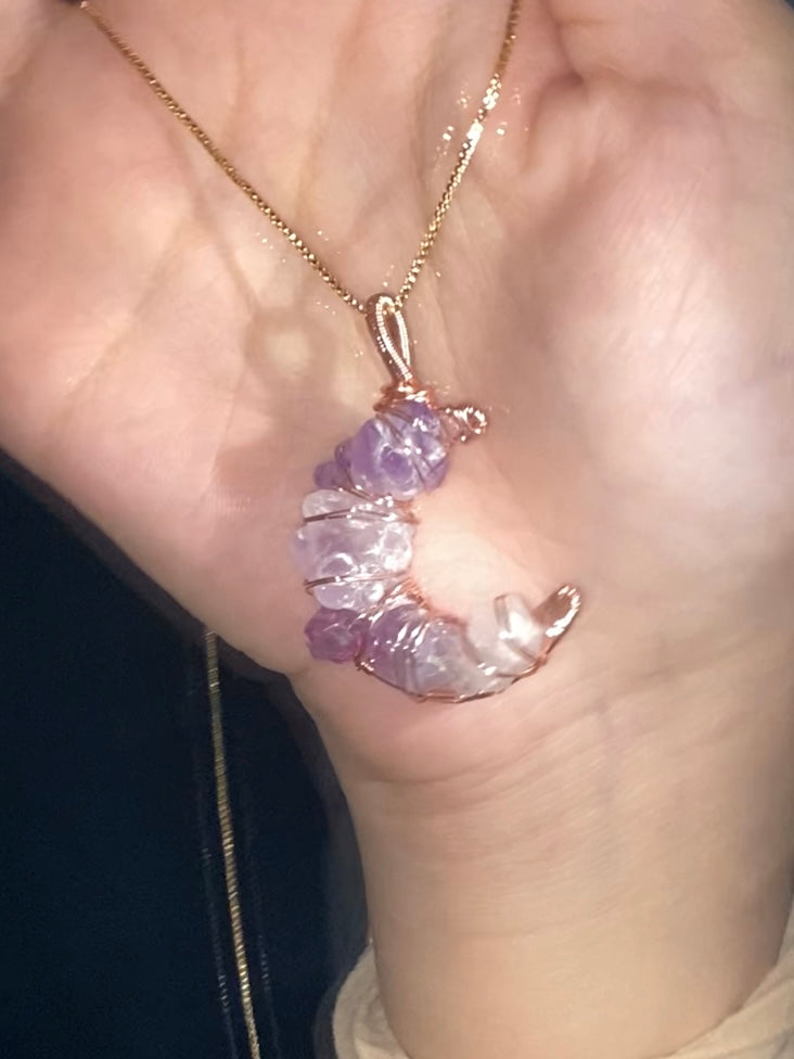 Amethyst Wirewrapped Moon Pendant