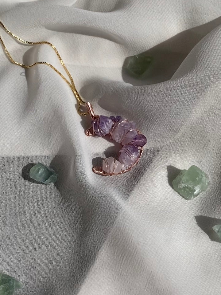 Amethyst Wirewrapped Moon Pendant