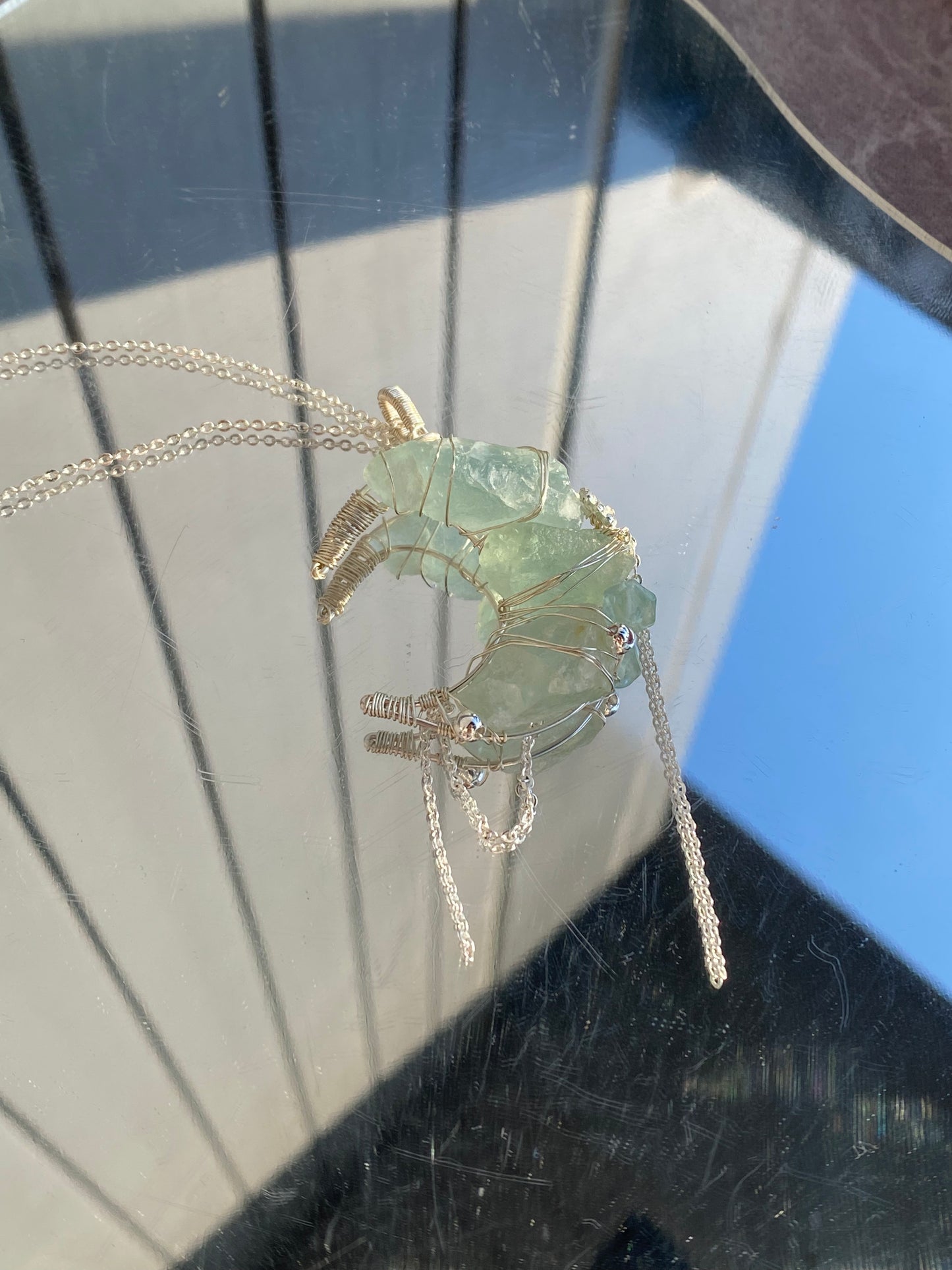 Fluorite Wirewrapped Moon Pendant