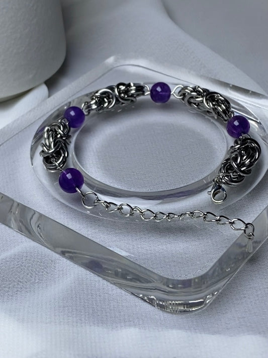 Byzantine Chain and Amethyst Bead Bracelet