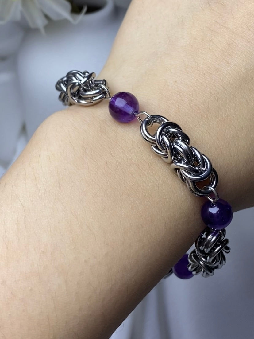 Byzantine Chain and Amethyst Bead Bracelet