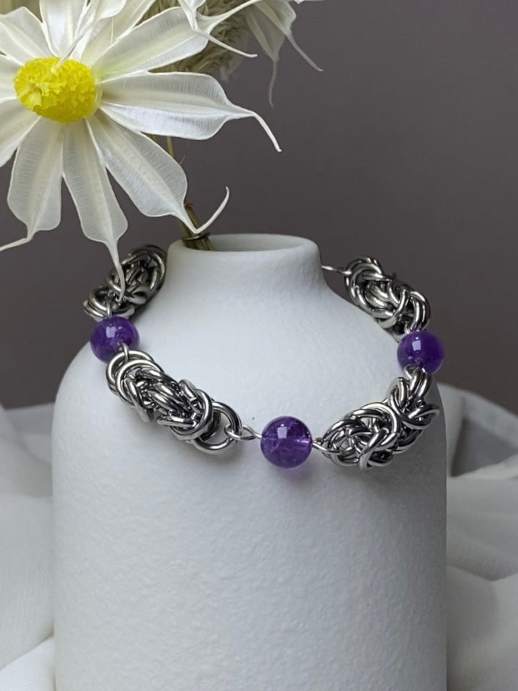 Byzantine Chain and Amethyst Bead Bracelet