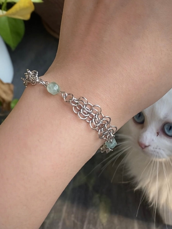 Chainmaille and Green Aventurine Bead Bracelet