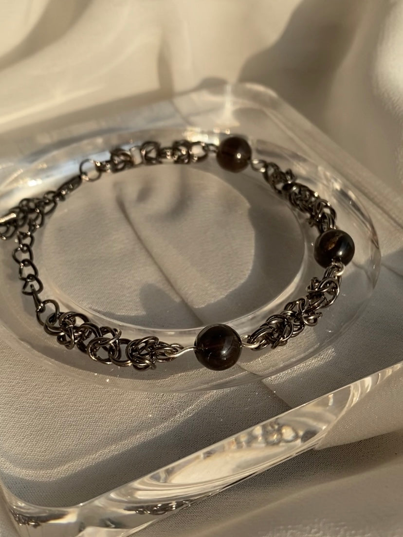 Byzantine Chain and Smoky Quartz Bead Bracelet