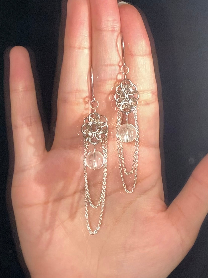 Clear Quartz Chianmaille Earrings